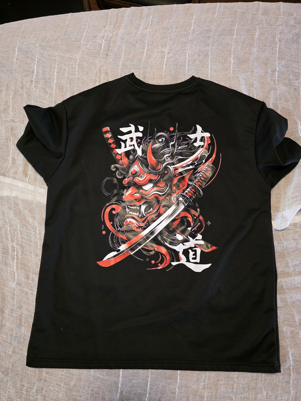 Black Men's Graphic Samurai T-Shirt with Red Accent